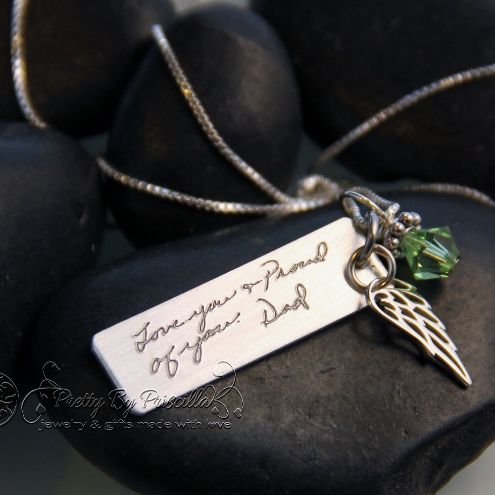 Memorial Jewelry Engraved Actual Handwriting